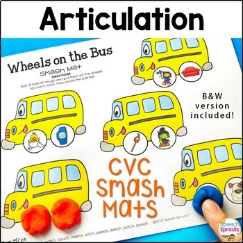 Preview of Articulation Back to School CVC Wheels on the Bus Speech Therapy Smash Mats