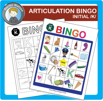 Articulation Bingo Initial K Color and B&W by Doctor Watson | TPT