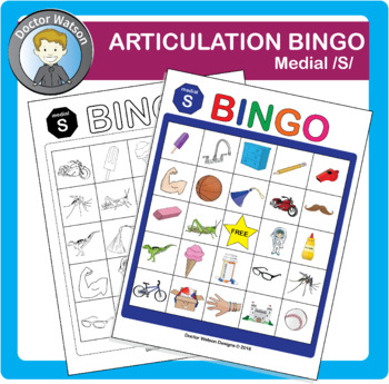 Articulation Bingo Medial S Color and B&W by Doctor Watson | TpT