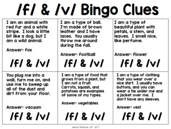 Articulation Bingo F V G K By Jessica Wallace Slp Tpt