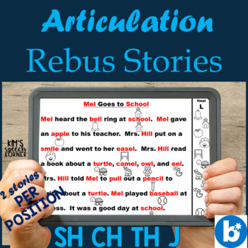 Preview of Articulation Boom Cards | Digital Rebus Stories | SH CH TH J | Teletherapy