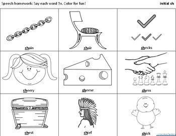 Articulation CH Coloring Sheets: All Positions NO PREP by Lovecheck Speech