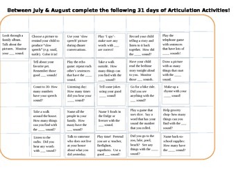 Preview of Articulation Calendar!!!!