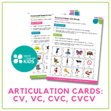 Articulation Cards: CV, VC, CVC, CVCV - Word Structure for