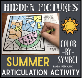 Preview of Summer Articulation Color by Symbol Hidden Images: A Speech Therapy Activity