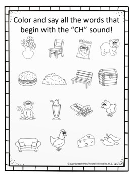 Articulation Coloring Sheets for CH and SH Speech Sounds: Initial