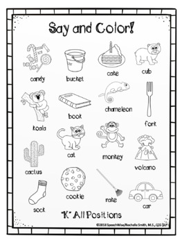Articulation Coloring Sheets for K and G Speech Sounds- No Prep!