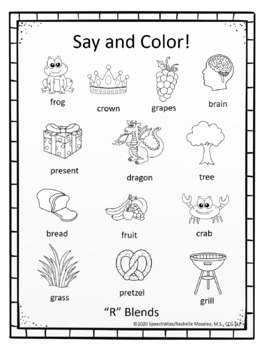 Articulation Coloring Sheets for R Speech Sound: Initial, Medial, Final