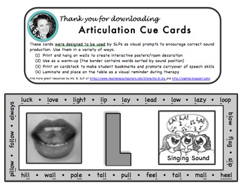 Preview of Articulation Cue Cards