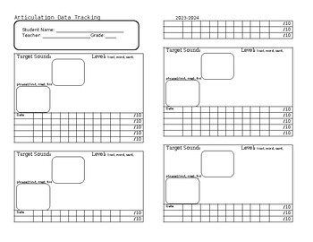 Preview of Articulation Data Collection Tracking Sheet Speech & Language