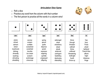 Preview of Articulation Dice Game