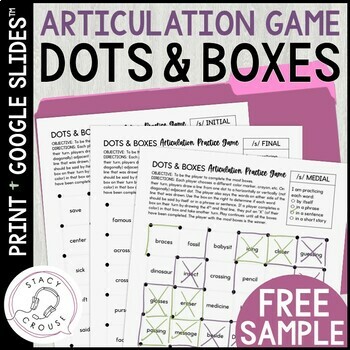 Preview of S Articulation Game Older Students Speech Therapy Activity Dots & Boxes FREE