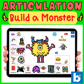 Preview of Articulation GAME - Build a Monster - Speech Therapy BOOM Cards - w Sound Effect