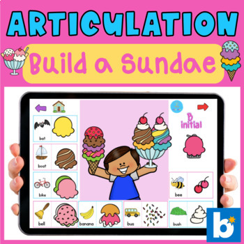 Preview of Articulation Game Build a Sundae / Summer Ice Cream / BOOM Cards Speech Therapy