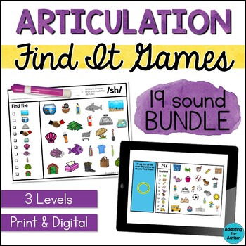 Preview of Articulation Games for Speech Therapy: Find It BUNDLE | Print and Digital