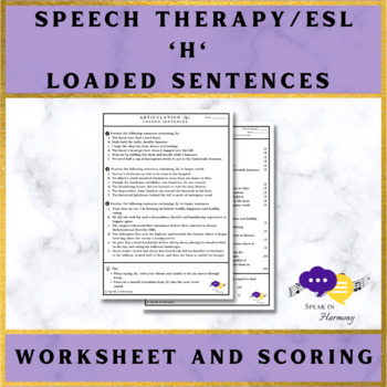 Preview of Articulation H Worksheet - Loaded Sentences (Adult Speech Therapy - ESL)