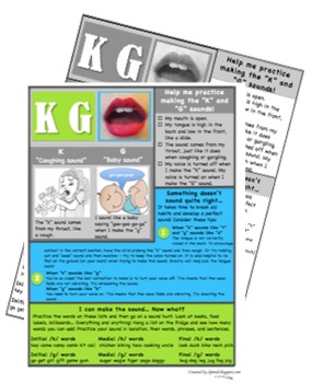 Preview of Articulation Handouts for Middle Sounds: K, G, T, D, F, V, L, NG