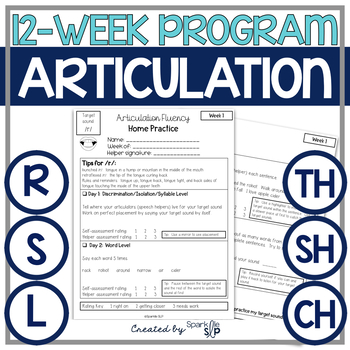 Preview of Articulation Homework Activities Speech Therapy BUNDLE S, R, L, TH, SH, CH