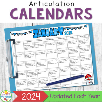Preview of Articulation Homework Calendar Activities for Speech Therapy