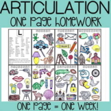 Articulation Homework Color Sheets | Speech Therapy Homework