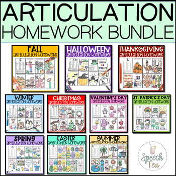 Preview of Articulation Homework Bundle: Holidays/Seasons