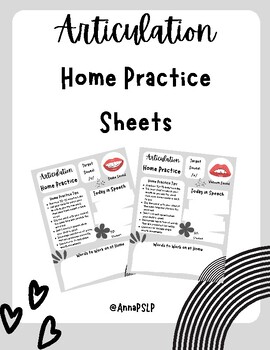 Preview of Articulation Homework Sheets / Send Home / Parent Education / Home Practice