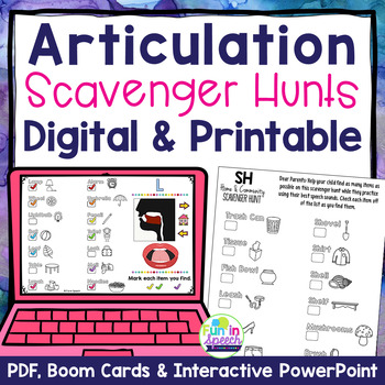 Preview of No Prep Articulation Homework Speech Therapy Scavenger Hunts