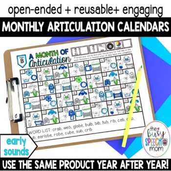 Preview of Articulation Homework for Speech Therapy | OPEN-ENDED Monthly Calendars