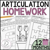Articulation Homework Worksheets for Speech Therapy Entire Year