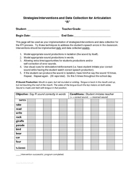 Preview of Articulation Interventions & Data Collection for RTI & Speech Therapy - R Sound