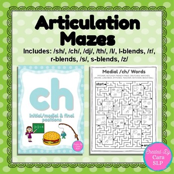 Preview of Articulation Mazes for Later Sounds: ch, dj, sh, l, r, s, z, th, s-l-r blends