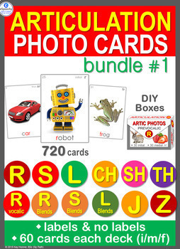 Preview of Articulation Photo Cards Bundle /R S L CH SH TH J Z/ Blends Pre/Vocalic R
