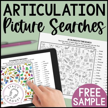 Preview of FREE Articulation Activity Speech Therapy Picture Searches Worksheets or Digital