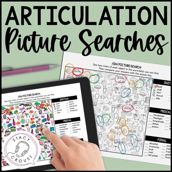 Preview of Articulation Activity Speech Therapy Picture Searches Worksheets or Digital