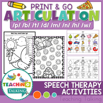 Preview of Articulation Activities Print & Go - P,B,T,D,M,N,H,W