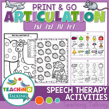 Preview of Articulation Activities Print & Go - S, Z, R & L