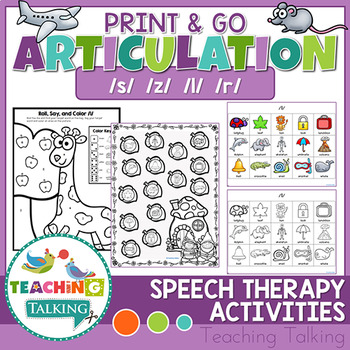 Articulation Activities Print & Go - S, Z, R & L by Teaching Talking