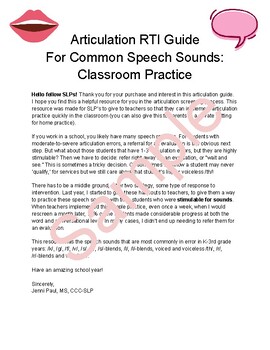 Preview of Articulation Screening RTI Guide for Teachers: Classroom Speech Therapy Handouts