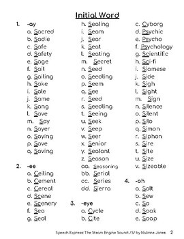 speech word list s