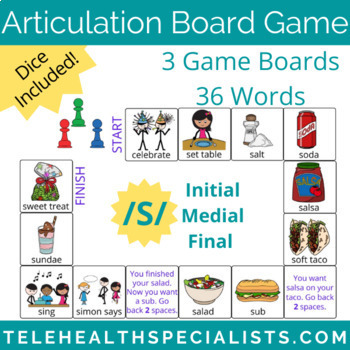 Articulation S Words Board Game All Word Positions Distance Learning