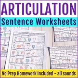 Sentence Level Articulation Worksheets for R, S, Z, TH, L,