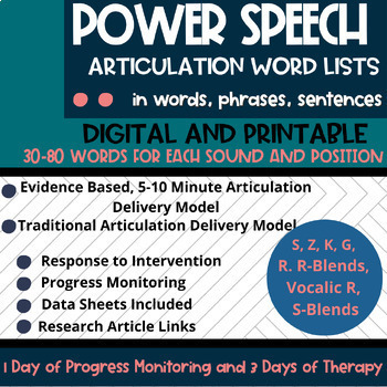 Preview of Articulation Speech Therapy Word Lists Bundle, (S, Z, S-Blend, K, G, R + more)