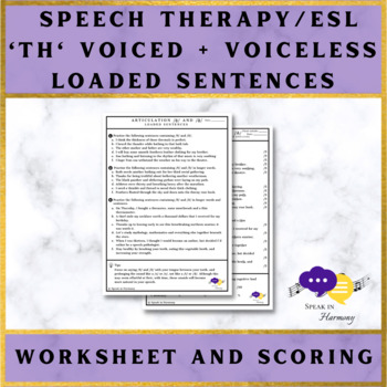 Preview of Articulation TH Worksheet - Loaded Sentences (Adult Speech Therapy - ESL)