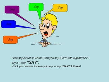Preview of Interactive Articulation Therapy Fun. The 's' sound in words - PPT show