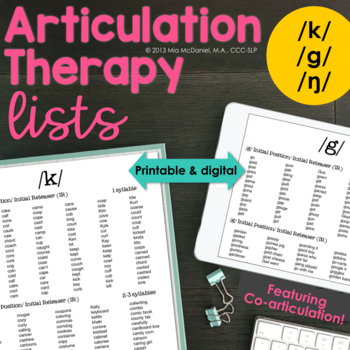 Preview of Articulation Therapy Lists for K , G & NG Phonemes    Coarticulation
