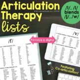 Articulation Therapy Lists for L , Y , L blends and W  Coa