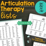 Articulation Therapy Lists for P , B , T & D Phonemes     
