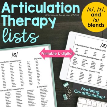 Preview of Articulation Therapy Lists for S , Z & S blends    Coarticulation