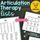 Articulation Therapy Lists for S , Z & S blends    Coarticulation