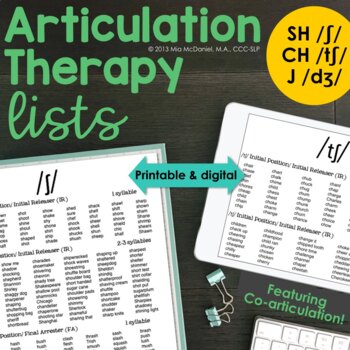 Preview of Articulation Therapy Lists for SH , CH & J Phonemes      Coarticulation
